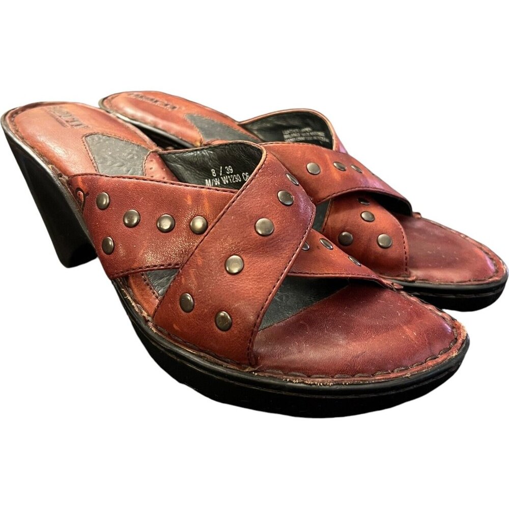 Born Tupelo W1230 Dark‎ Merlot Leather Women's Heeled Sandals US 8 EU 39